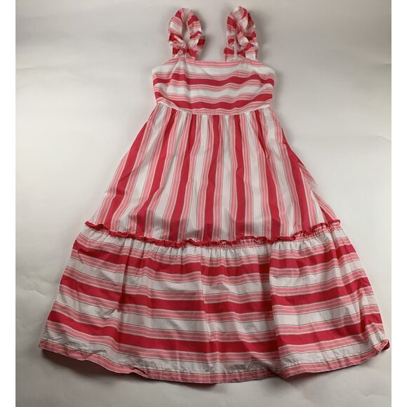 J.Crew Dresses & Skirts - J. Crew Pink Candy Striped Ruffle Strap Midi Dress 10
